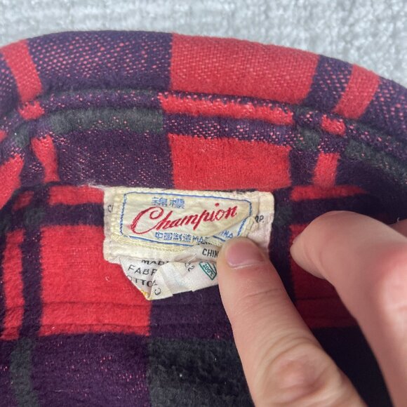 Vintage Champion Flannel Shirt Mens Size 15 1/2 Red 1970 Distressed Plaid (Read - Picture 10 of 16